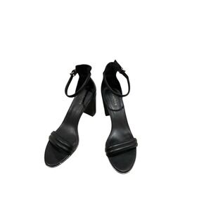 REACTION KENNETH COLE Black Leather Ankle Strap Block Heel Sandals Women Sz 9.5